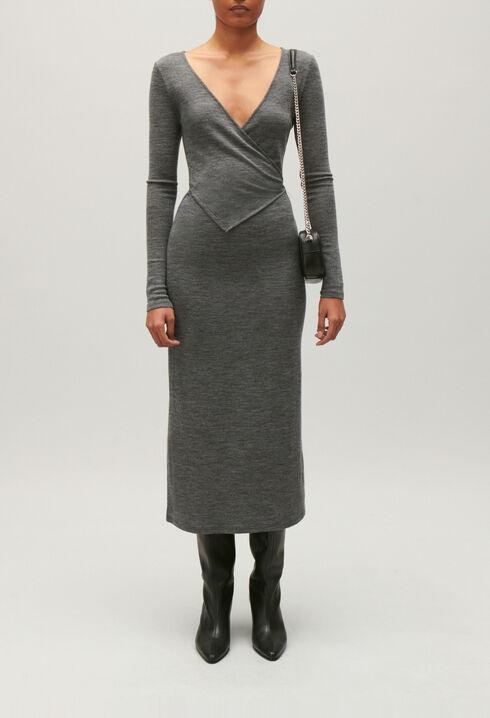 Robe midi jersey laine gris clair