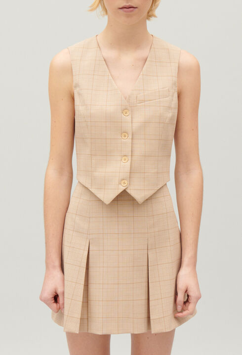 Gilet costume carreaux beige