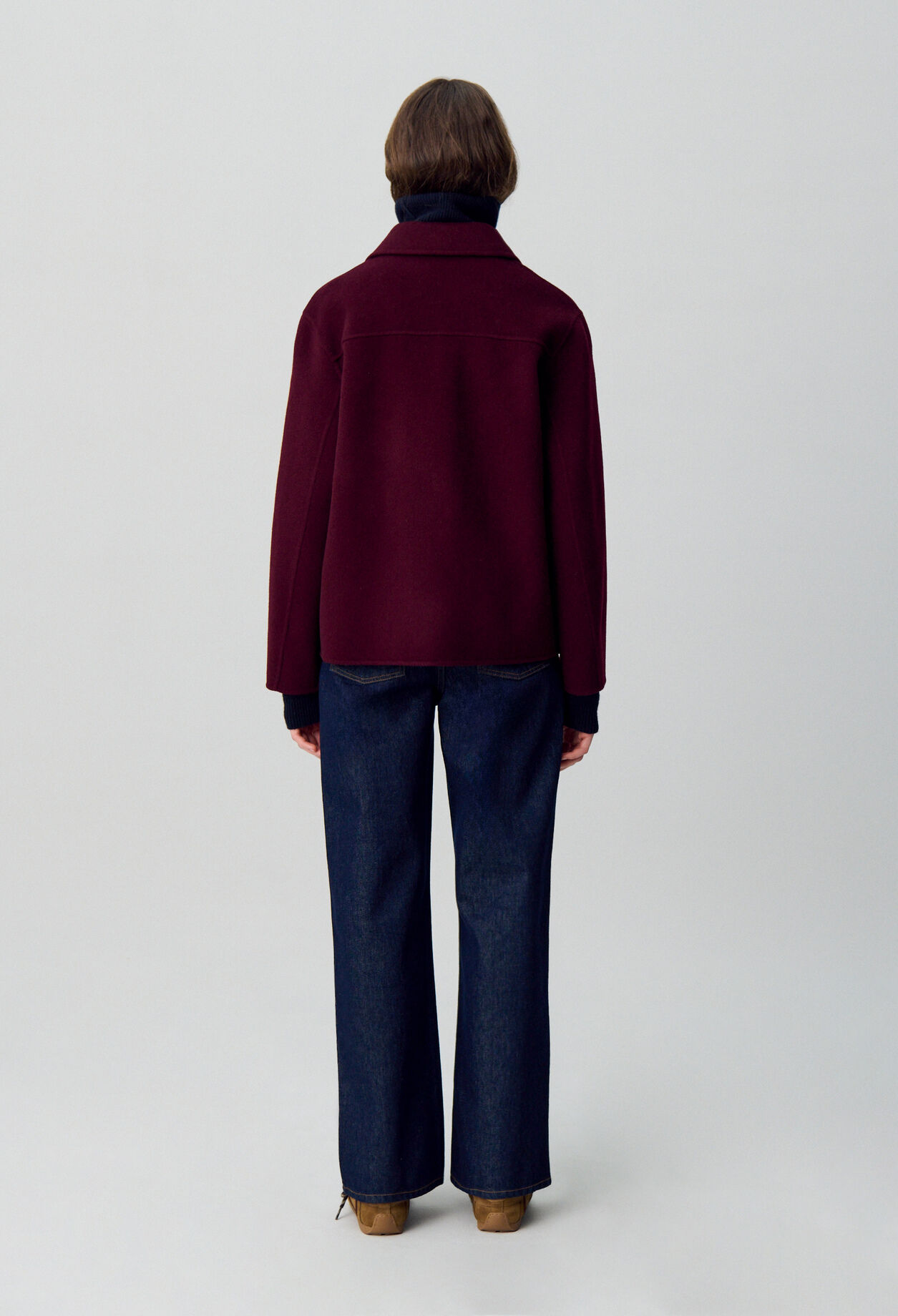 Manteau court laine franges