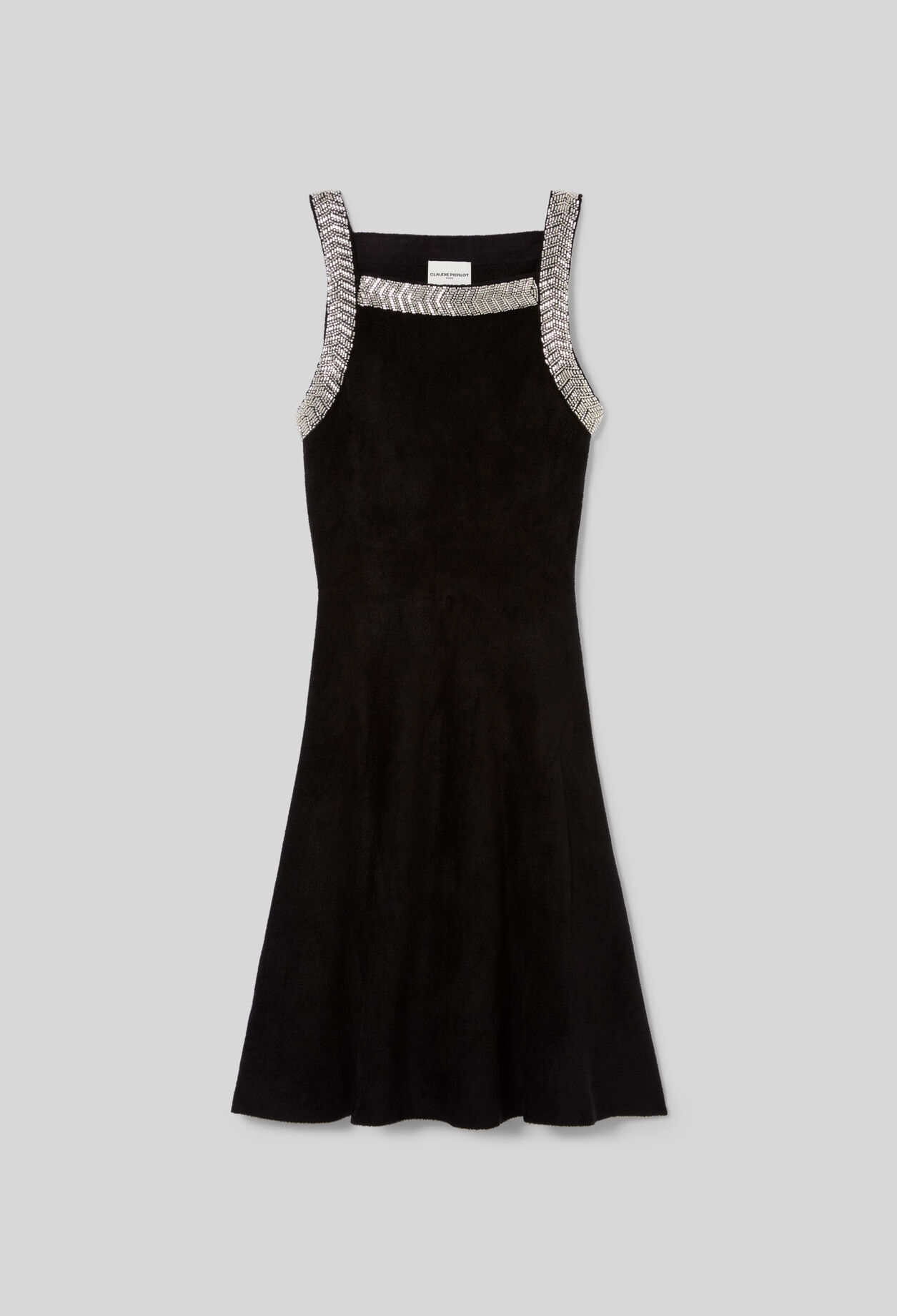 Robe &eacute;vas&eacute;e maille velours perles
