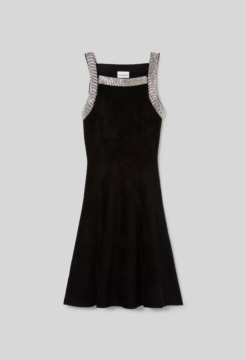 Robe &eacute;vas&eacute;e maille velours perles