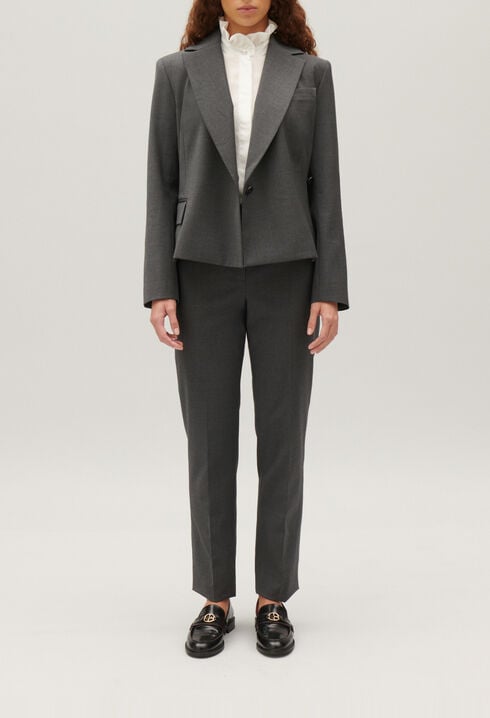 Veste tailleur cache-cœur gris chiné