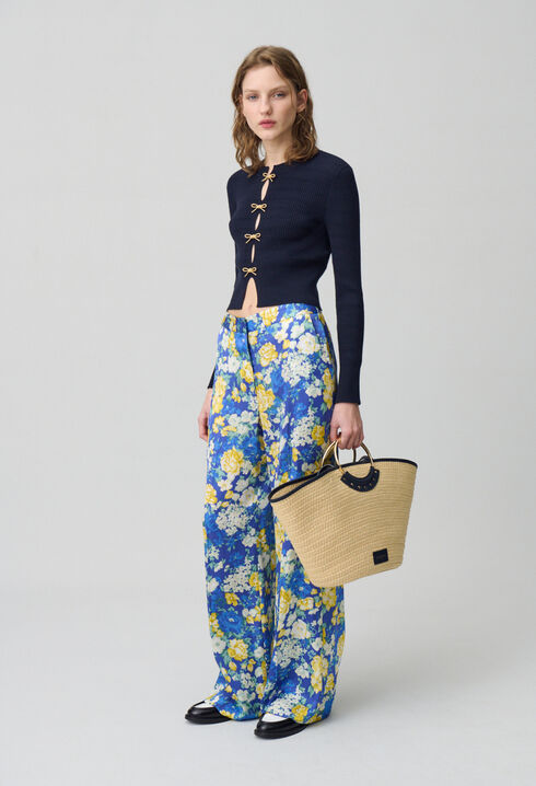 Pantalon droit large à fleurs