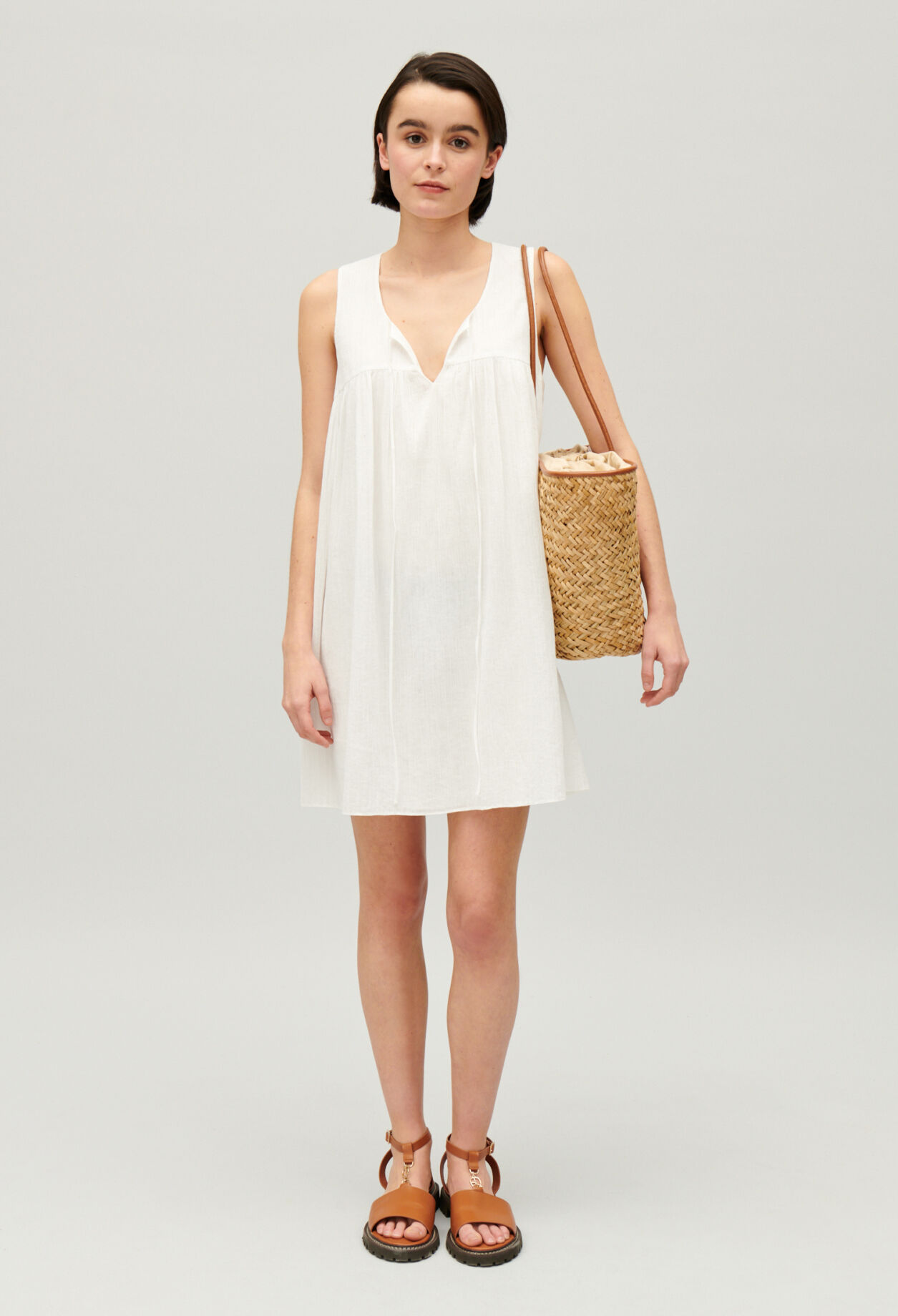 Robe courte froncee ecrue pour femme Claudie Pierlot
