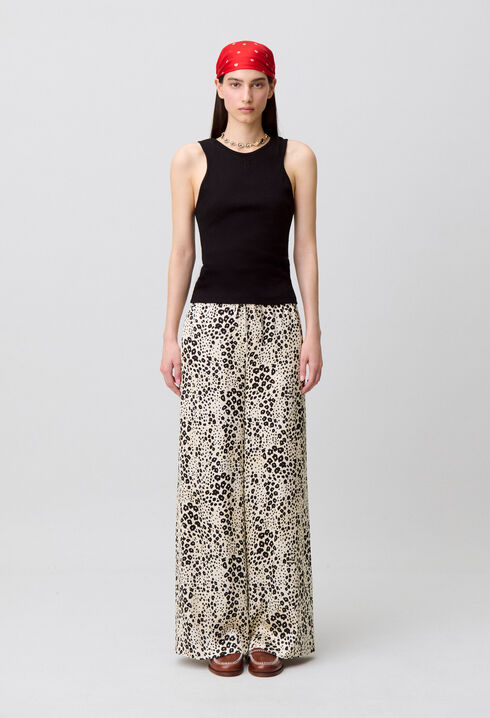 Pantalon large satin l&eacute;opard