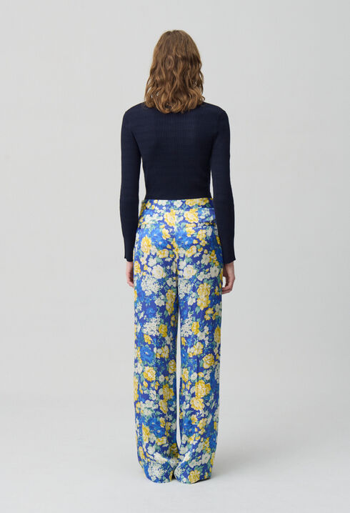 Pantalon droit large à fleurs