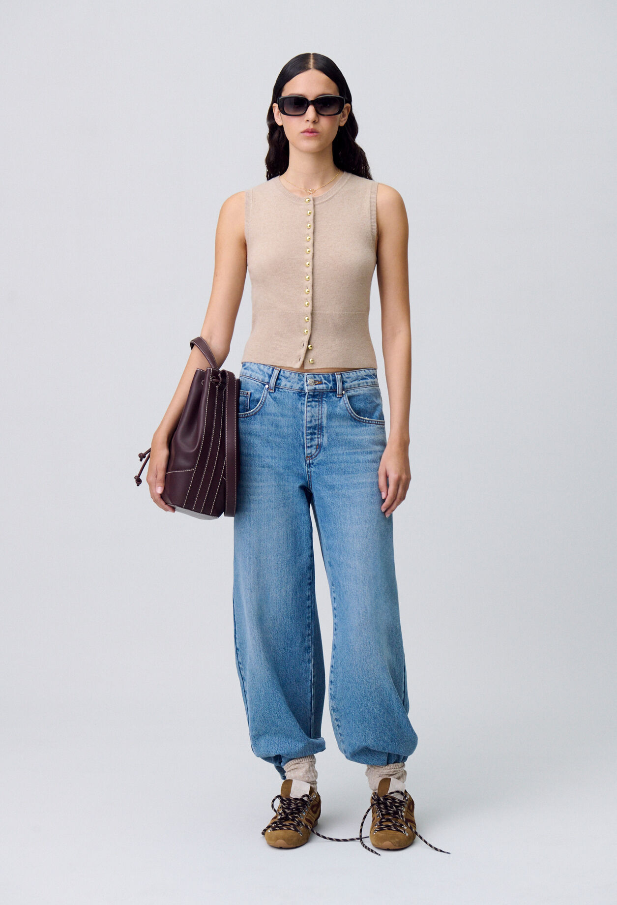 Top maille boutonné