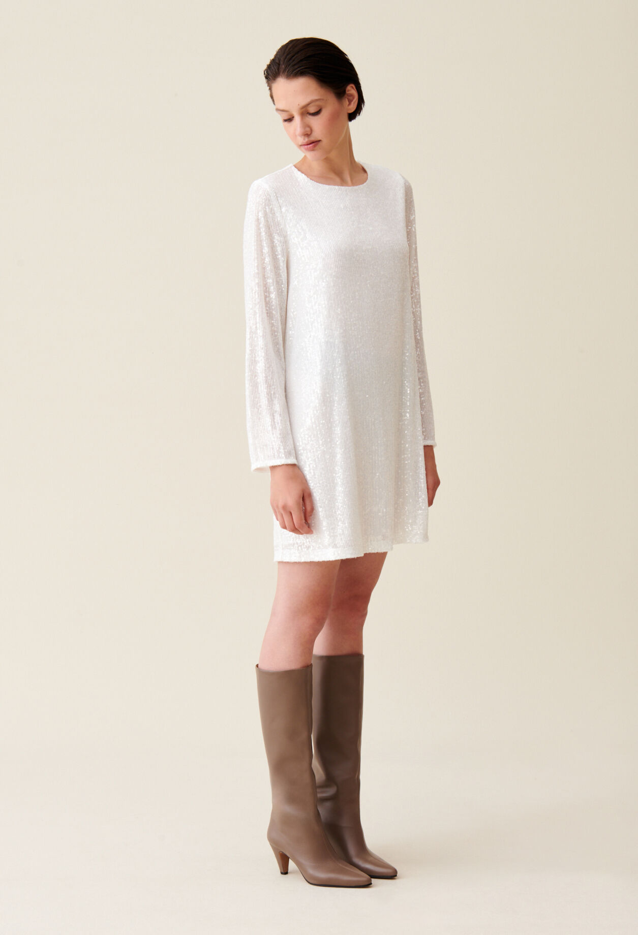 Robe courte Rififi sequins écrue