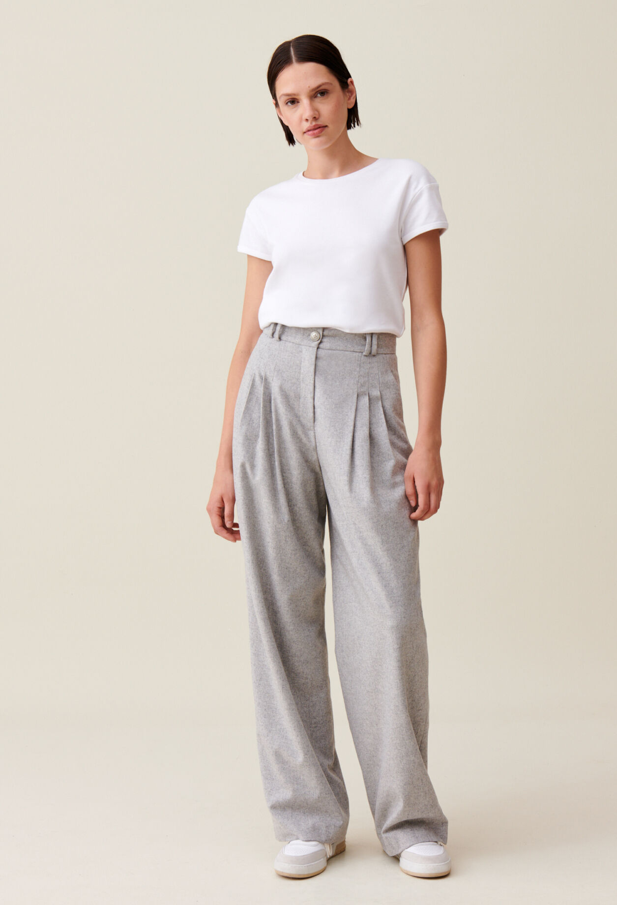 Pantalon large maille gris clair