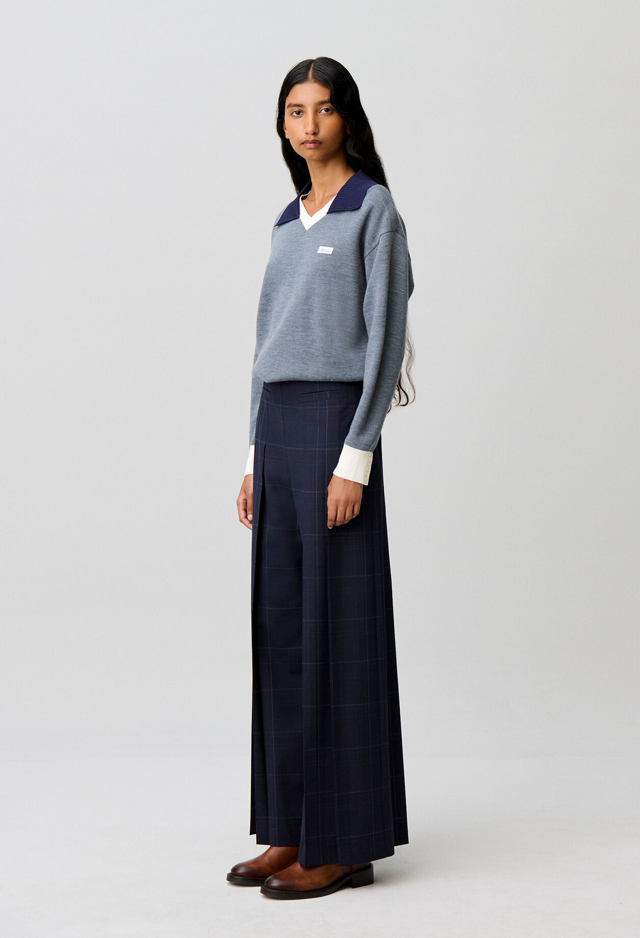 Pantalon jambes larges &agrave; carreaux