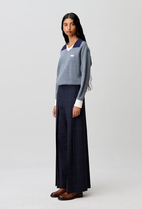 Pantalon jambes larges &agrave; carreaux