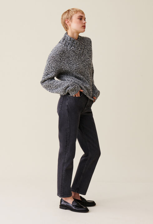 Pull grosse maille col V gris