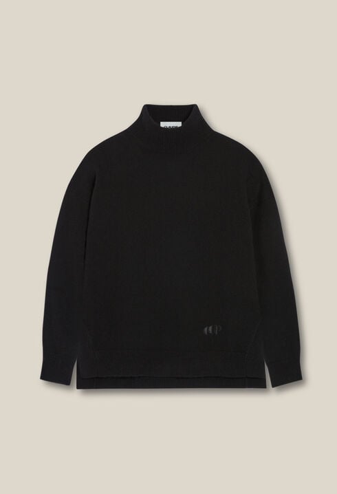 Pull col montant cachemire noir