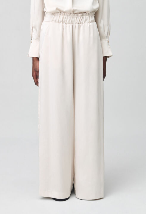 Pantalon large taille smockée