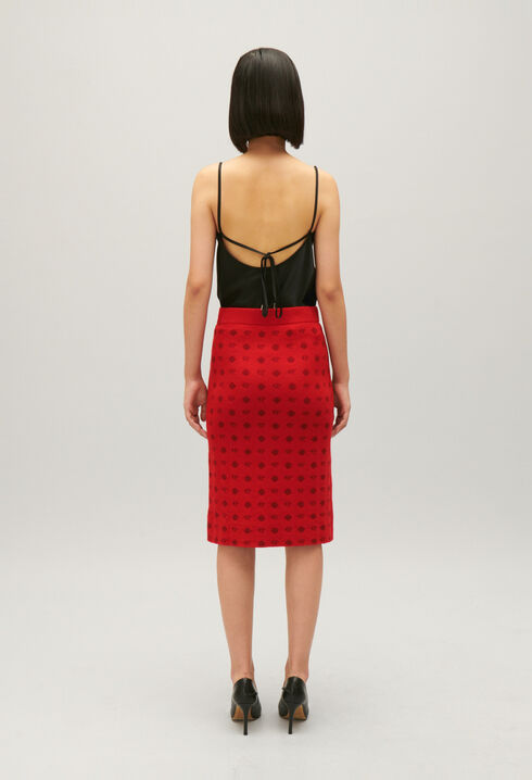 Jupe mi-longue maille rouge