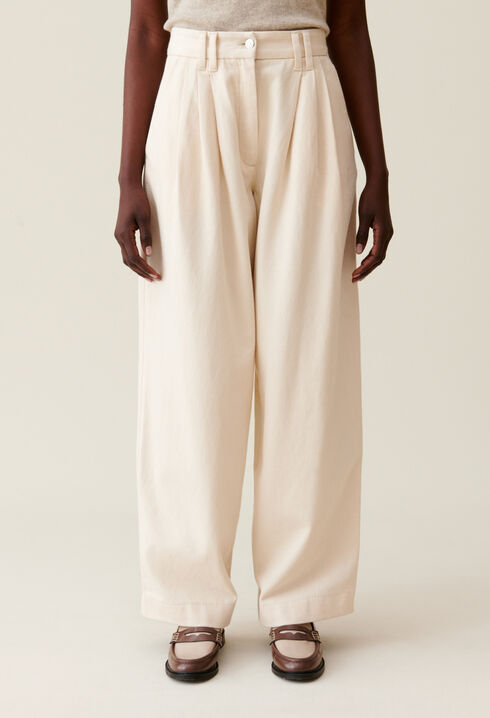 Pantalon denim large plissé