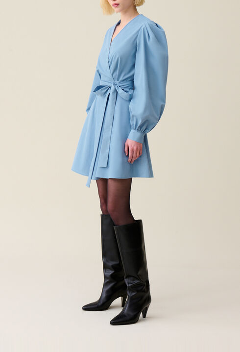 Robe courte manches ballons bleu
