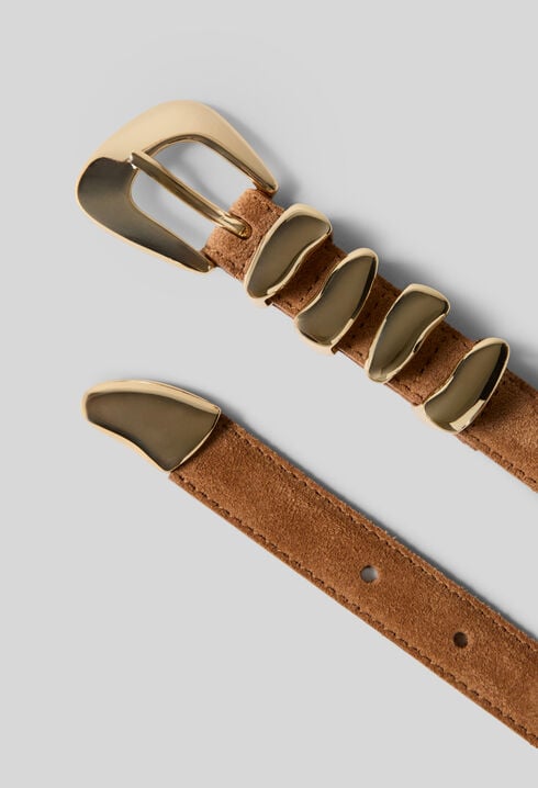 Ceinture cuir lisse boucle organique