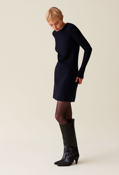 Robe courte maille dos côtelé