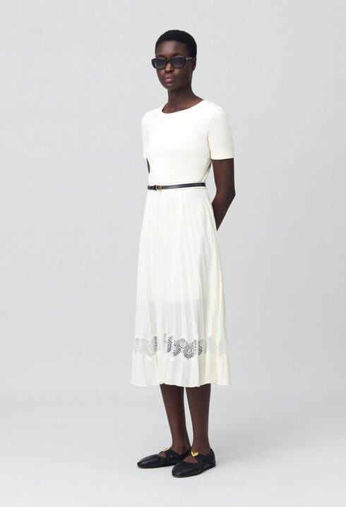 Robe midi Twist bi-matière ivoire