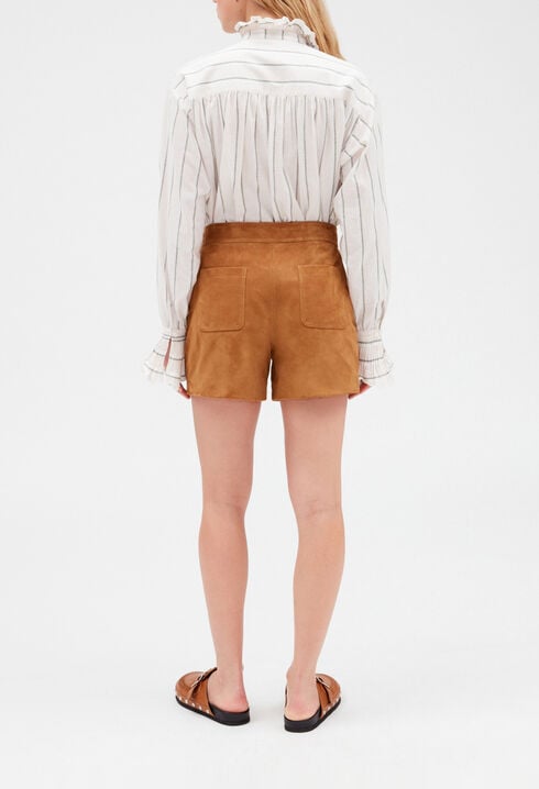 Short cuir suede camel