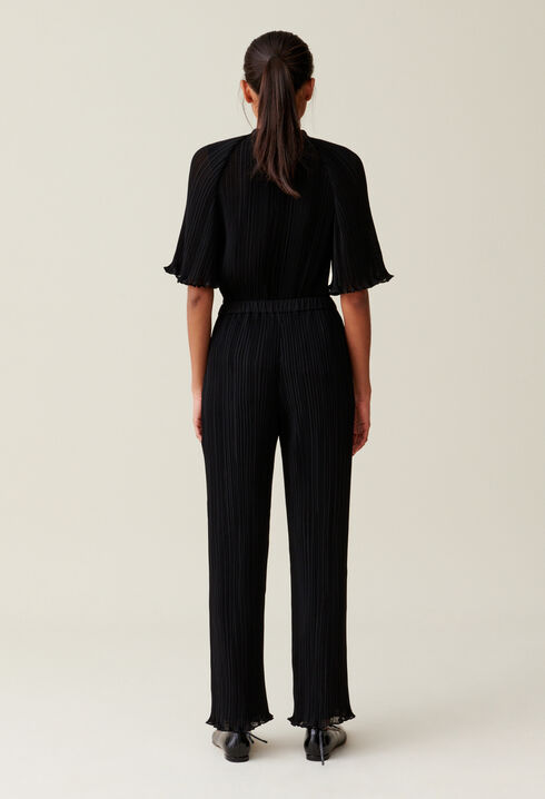 Pantalon fluide plissé volanté