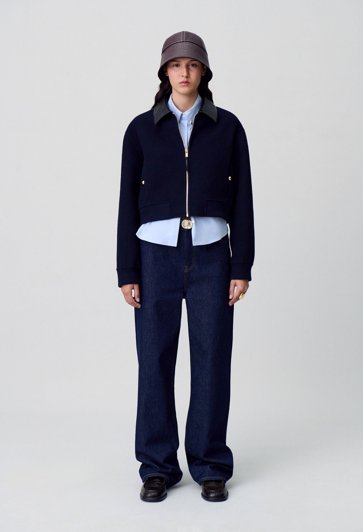 Blouson laine col similicuir