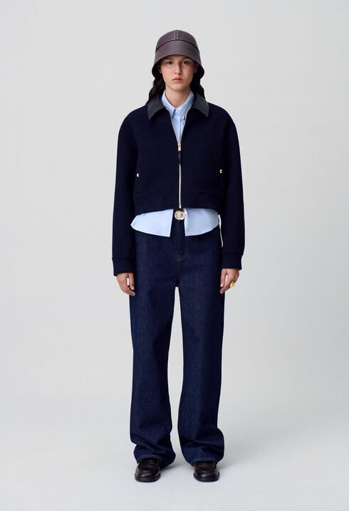 Blouson laine col similicuir