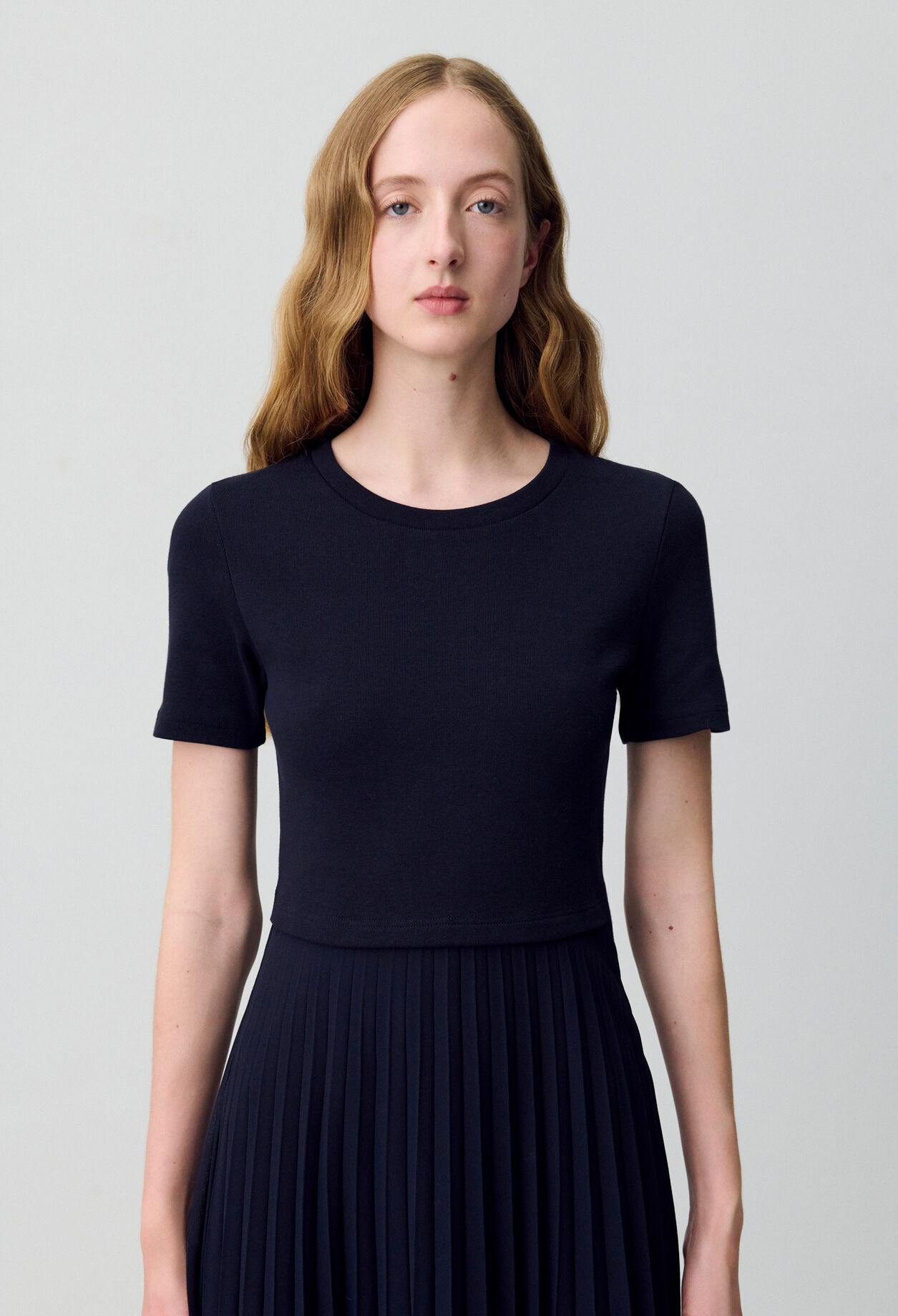 Robe midi bi-matière noire et marine 