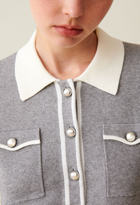 Cardigan col chemise gris clair