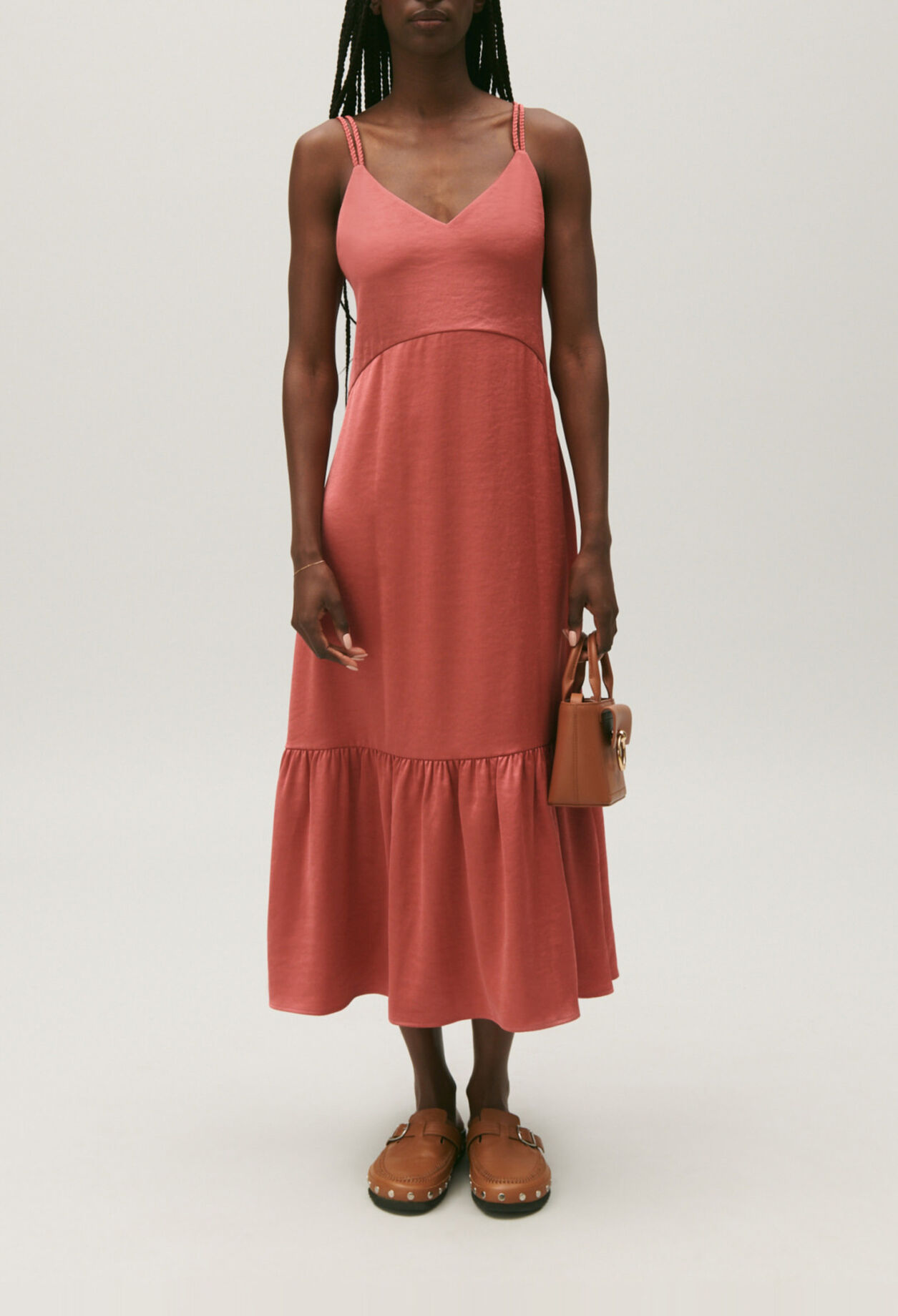 Robe midi satinée terracotta