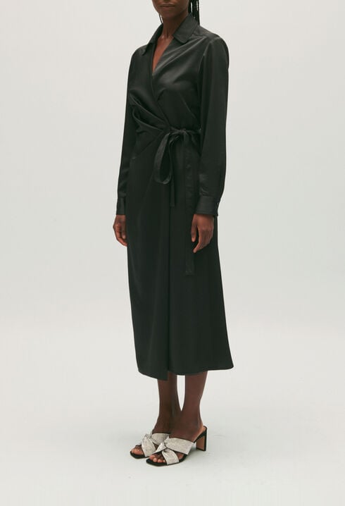 Robe midi portefeuille noire 