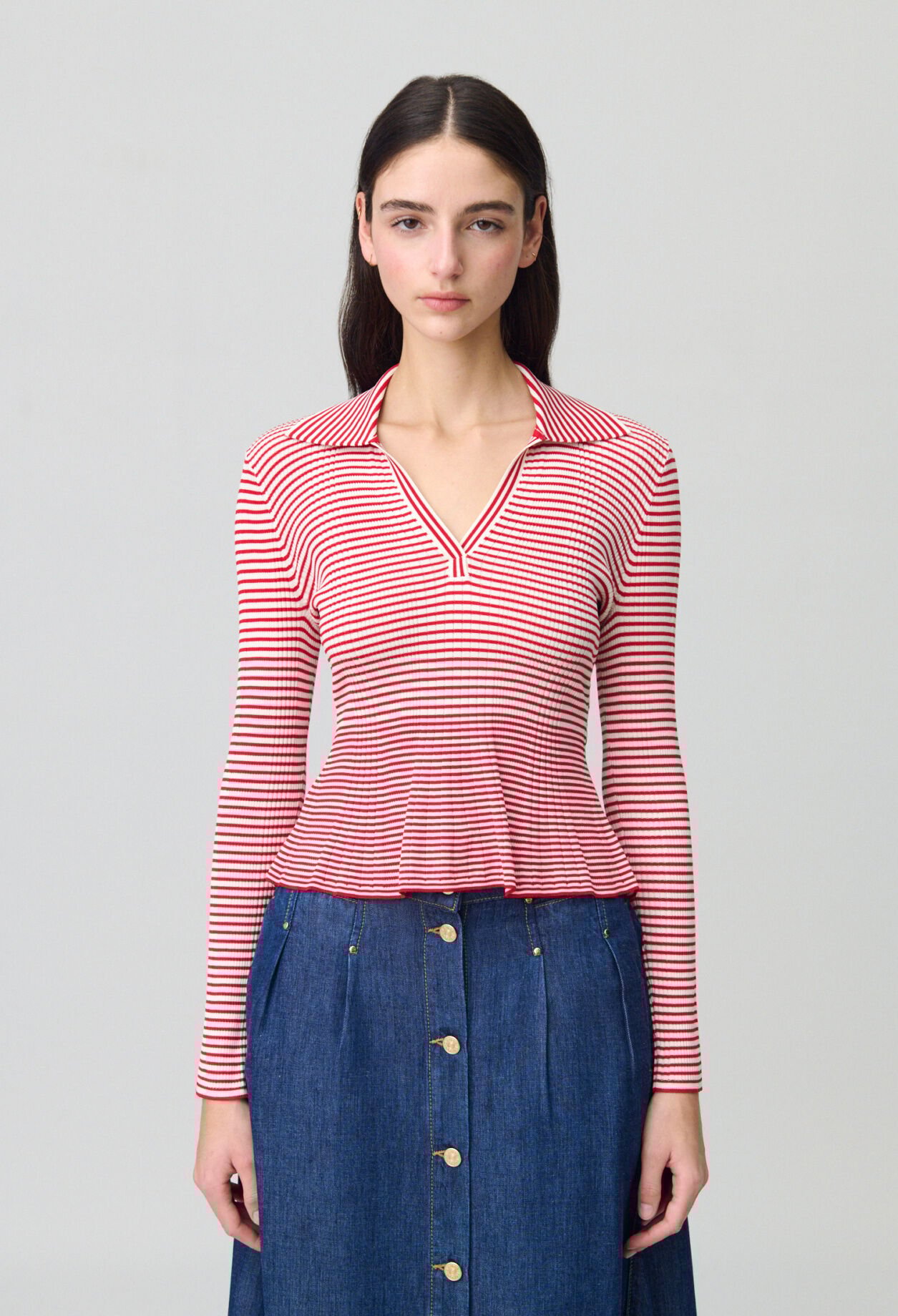 Top maille fine rayé volants