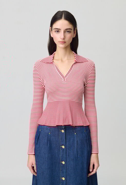 Top maille fine rayé volants