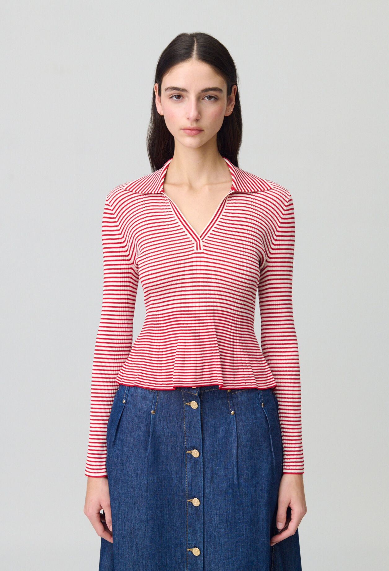 Top maille fine rayé volants