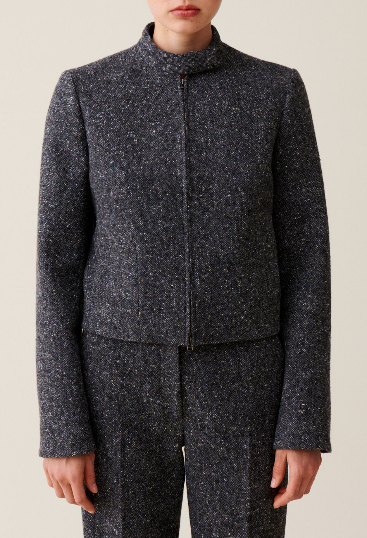 Veste courte laine m&eacute;lang&eacute;e grise