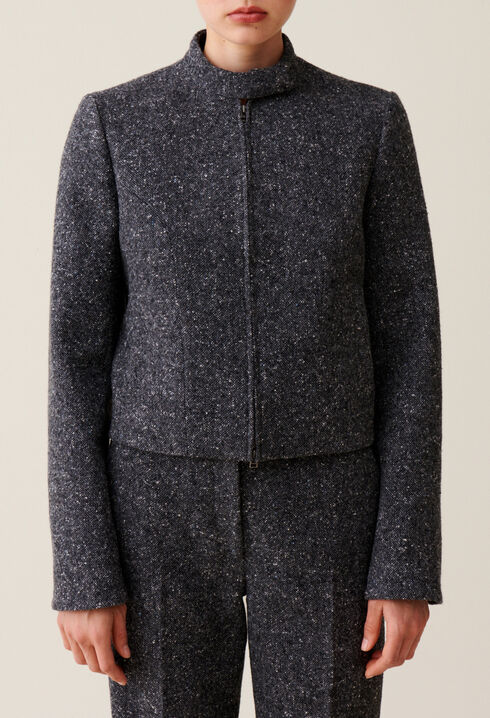 Veste courte laine m&eacute;lang&eacute;e grise