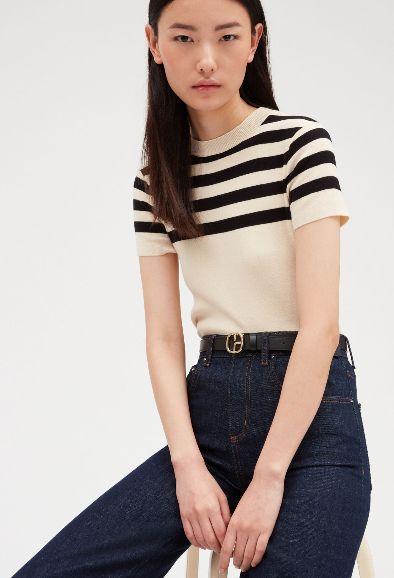 Pull bicolore manches courtes