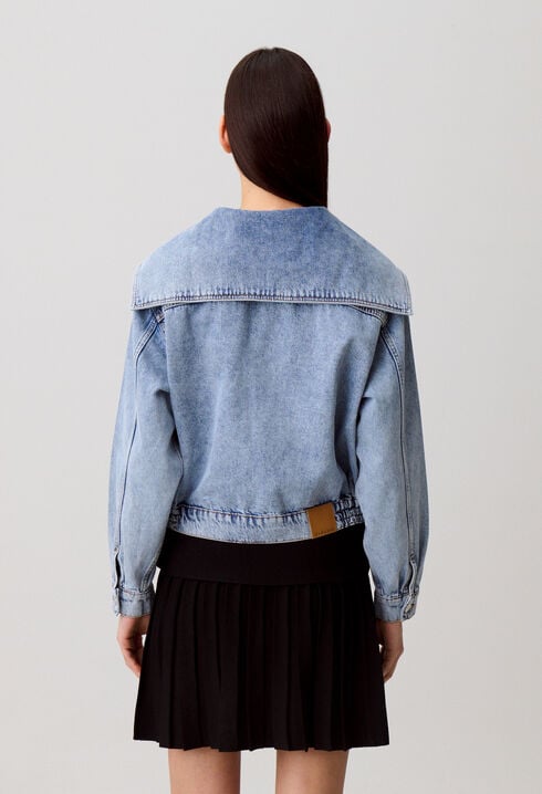 Veste Jean col vareuse denim clair