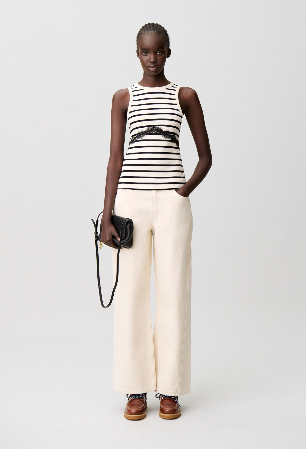 T-shirt coton dentelle marinière