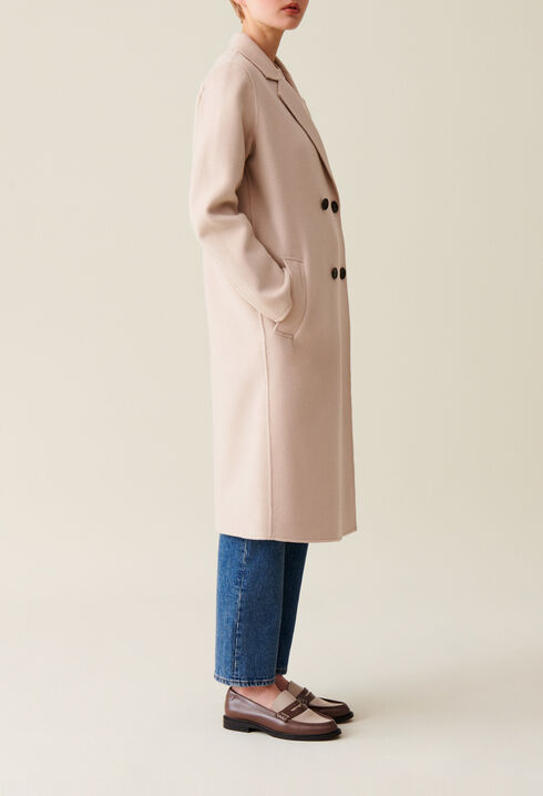 Manteau mi-long laine m&eacute;lang&eacute;e beige 