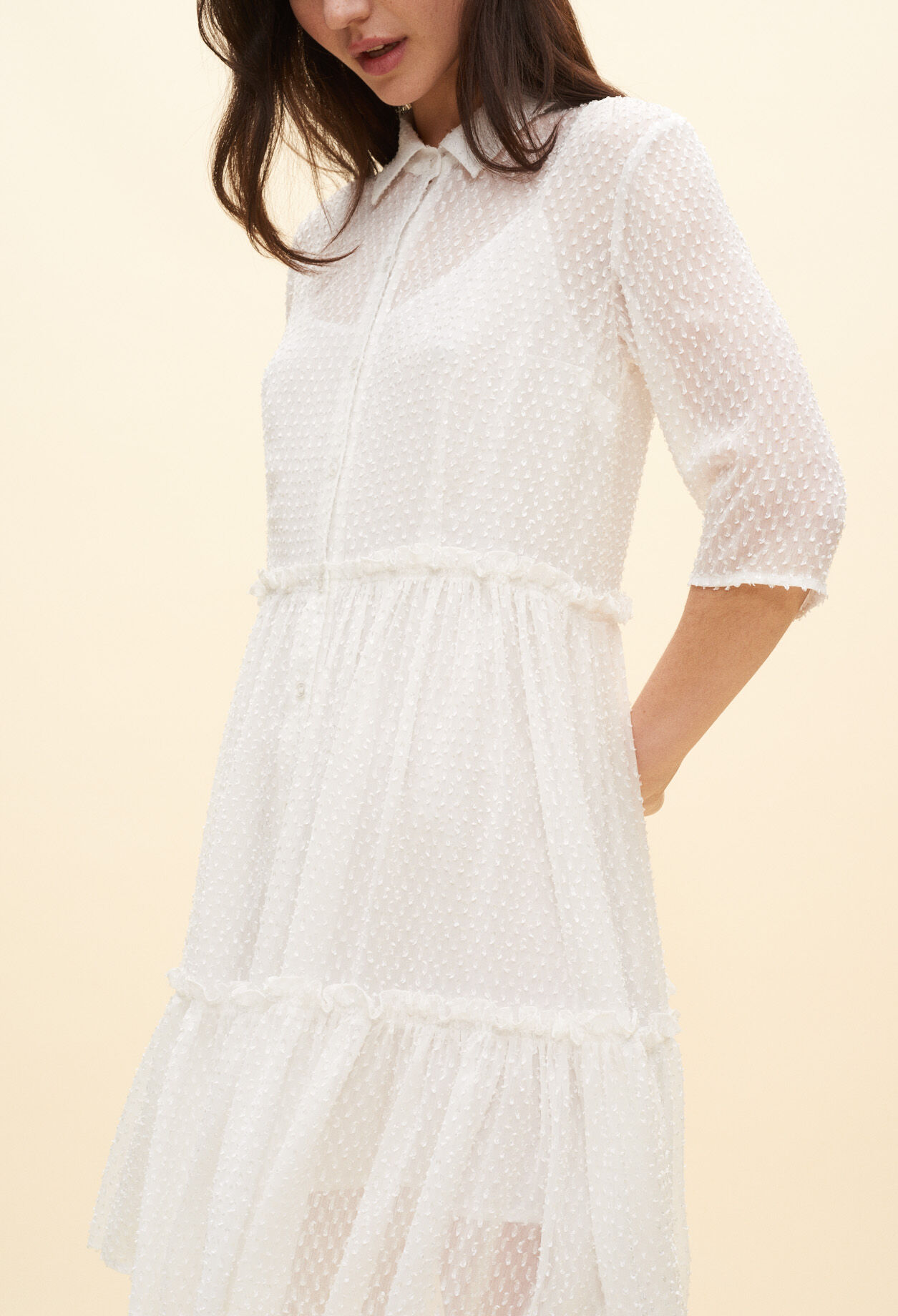 Robe chemise blanche à pois plumetis