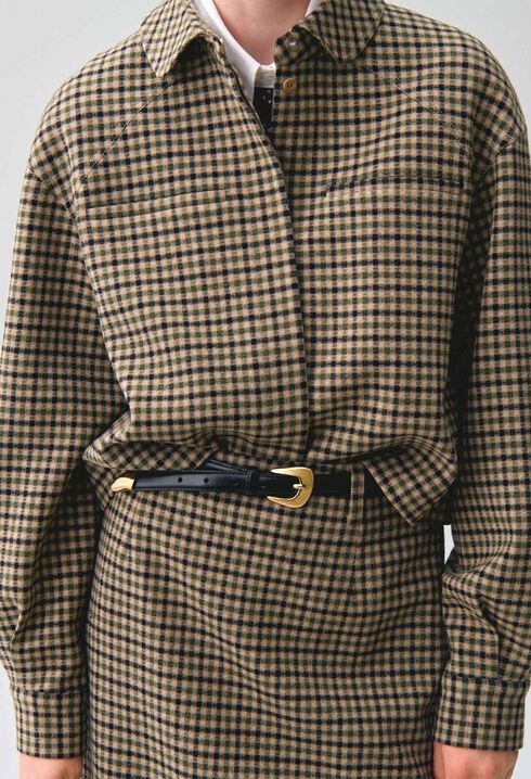 Veste courte laine m&eacute;lang&eacute;e &agrave; carreaux