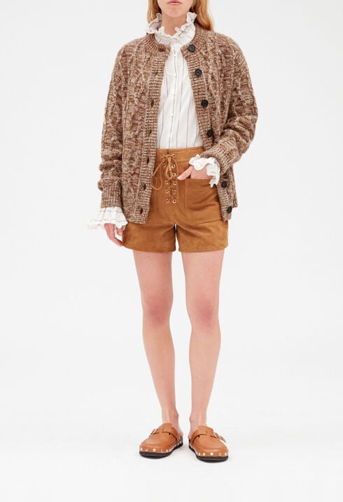 Short cuir suede camel