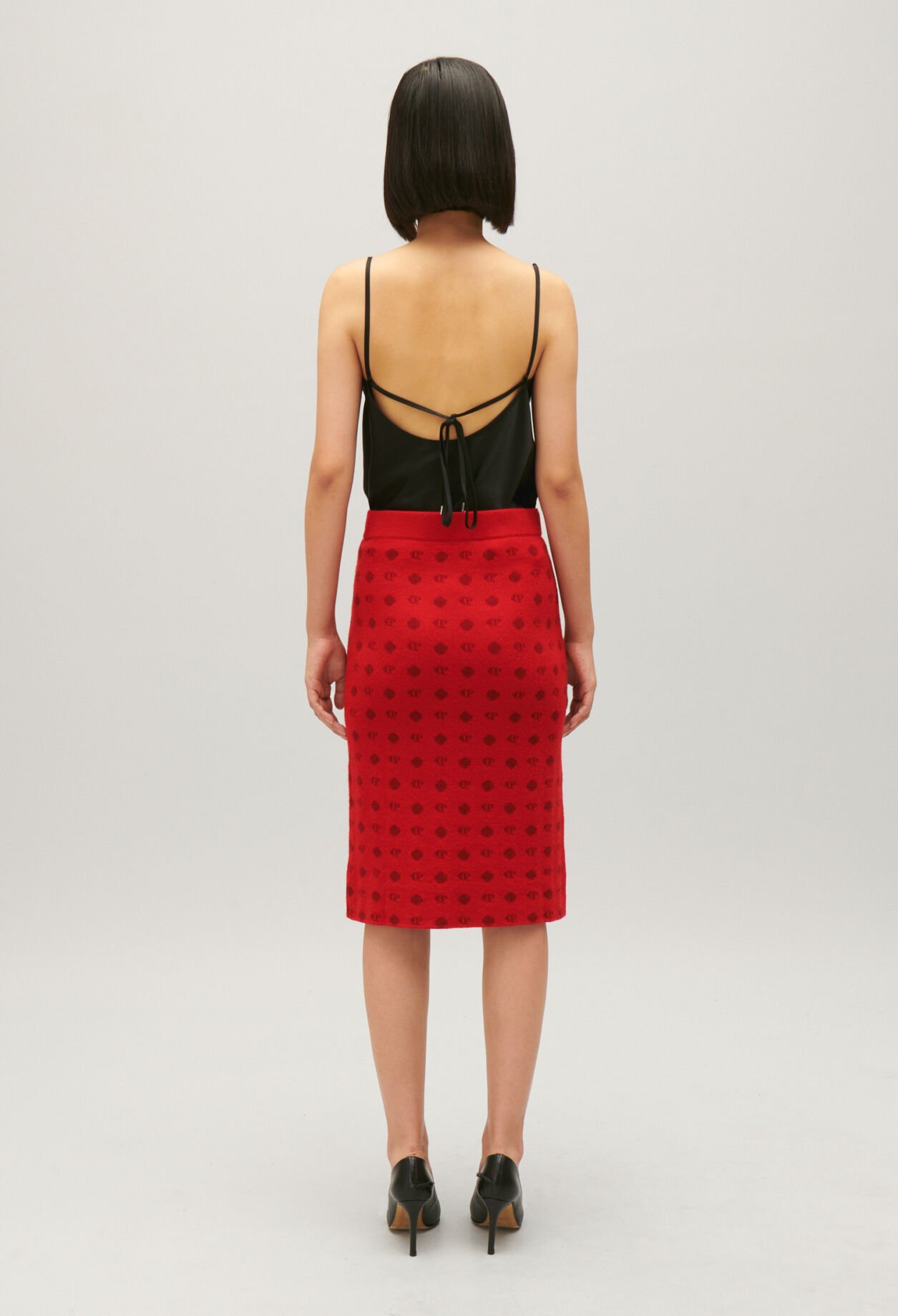 Jupe mi-longue maille rouge