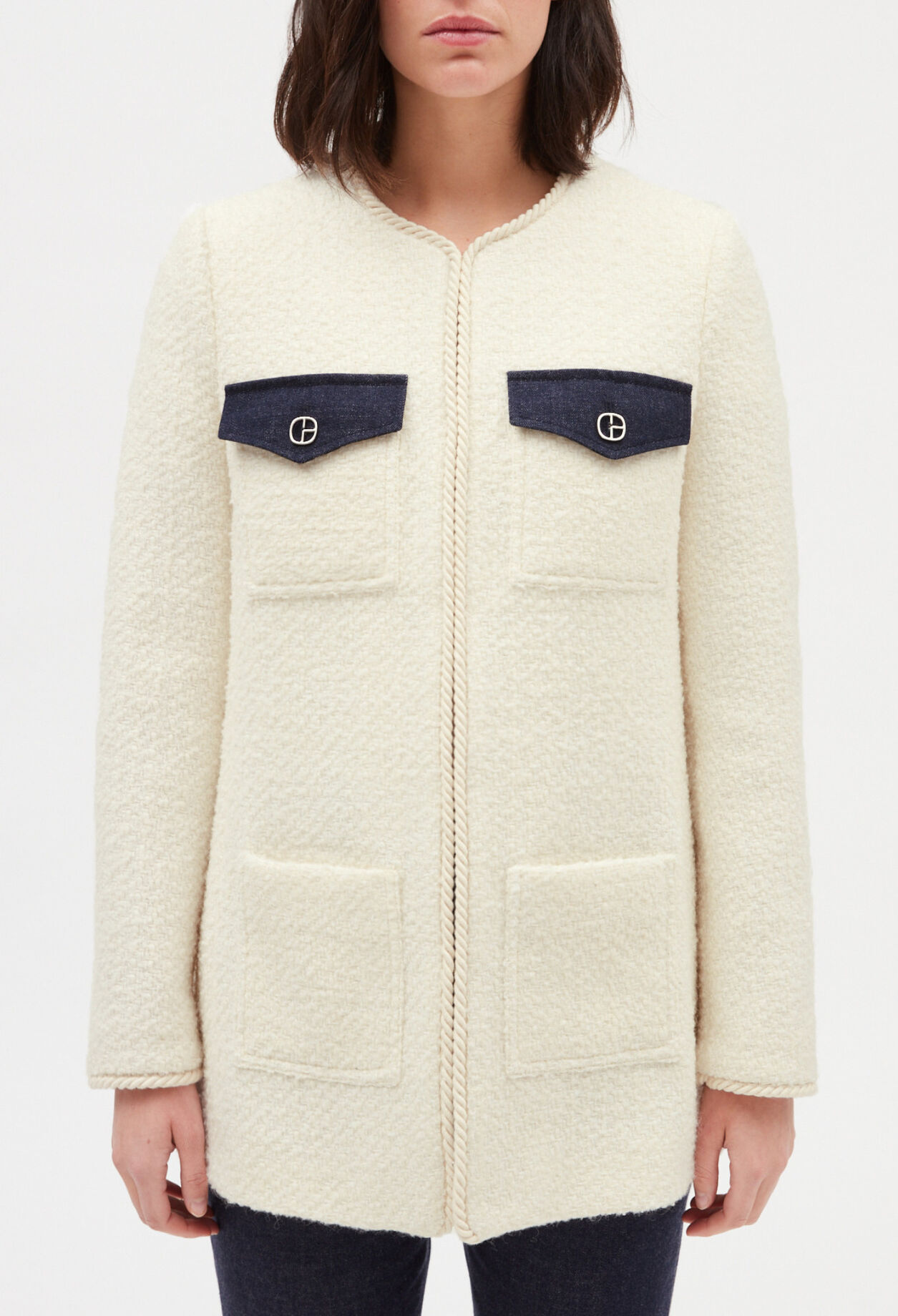 Veste tweed manches longues beige