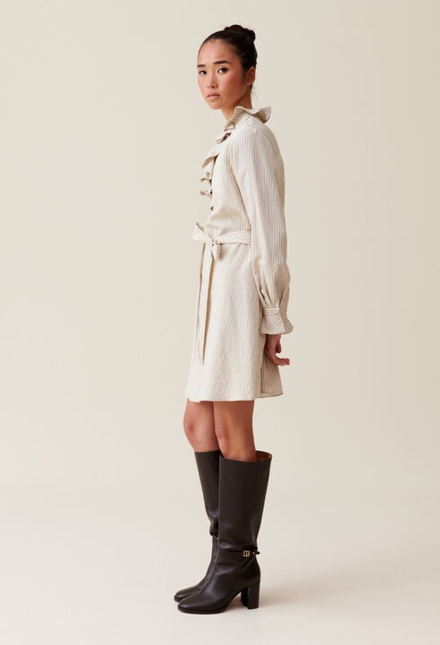 Robe rayée col volanté
