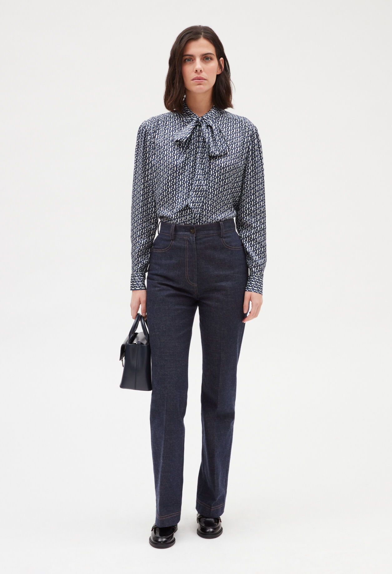 Chemise col lavallière amovible bleu