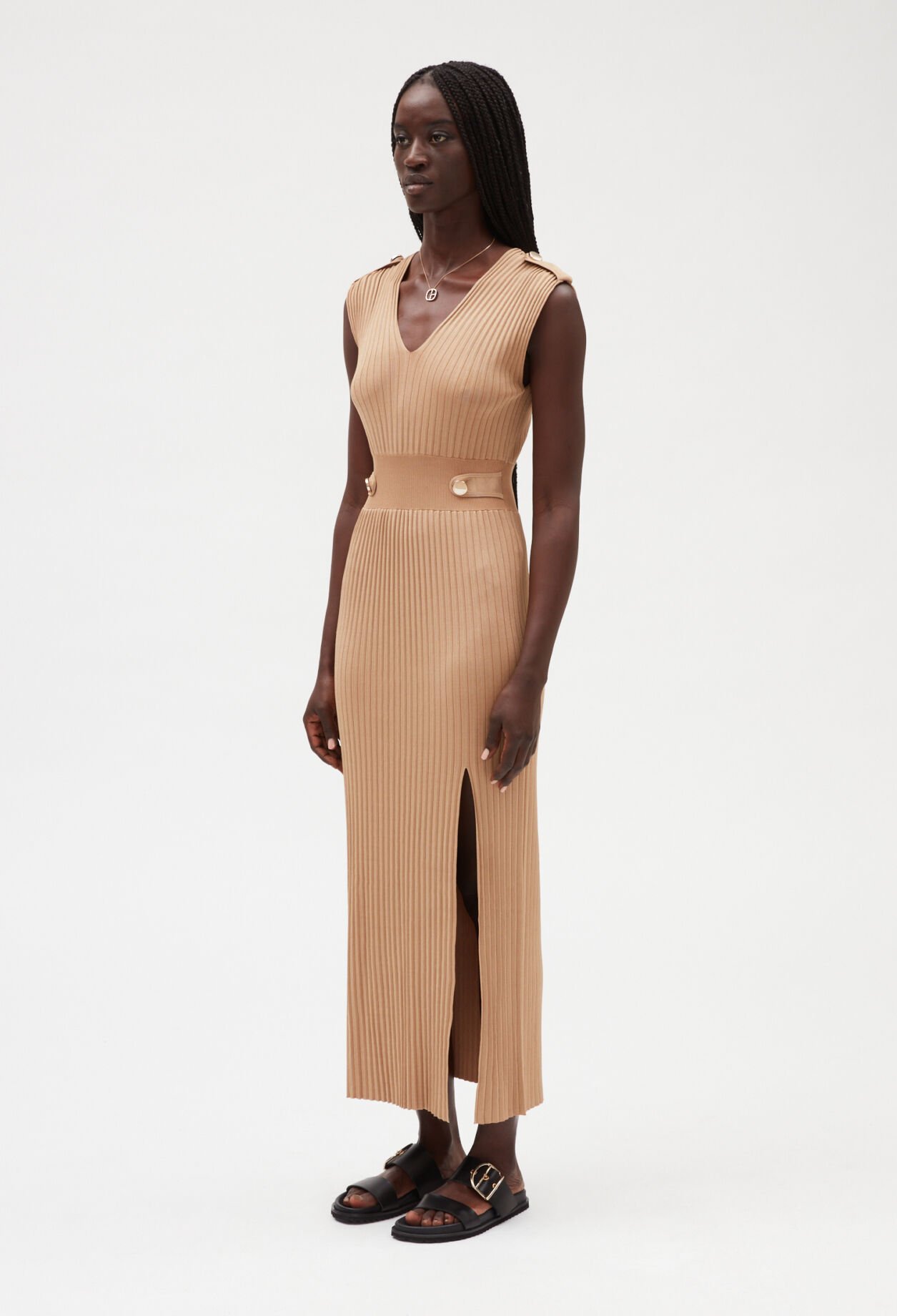 Robe longue maille beige