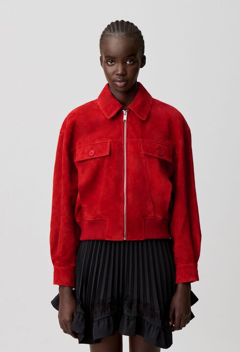 Blouson cuir su&egrave;de rouge
